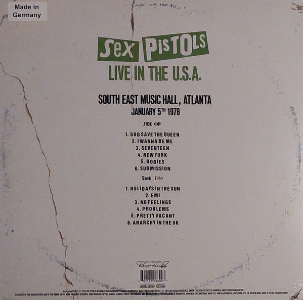 Sex Pistols – Live In The U.S.A. (South East Music Hall, Atlanta) (January 5th 1978)Limited Edition, Red
