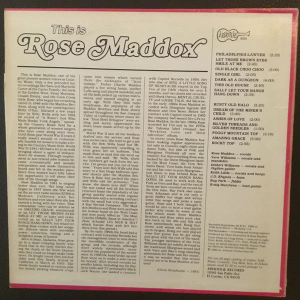 Rose Maddox with The Vern Williams Band – This Is Rose Maddox (new)