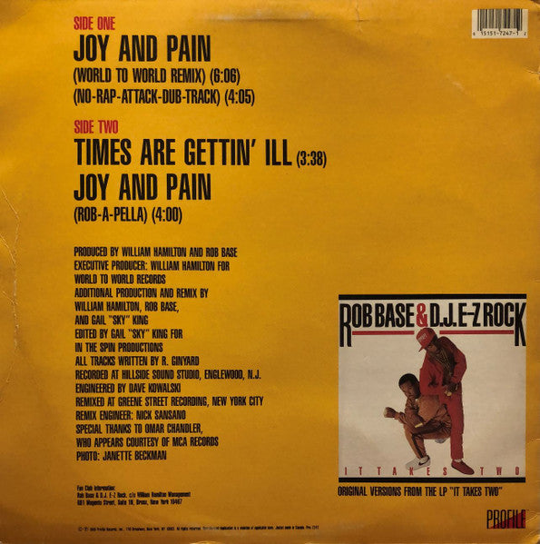Rob Base & D.J. E-Z Rock – Joy And Pain (used)(1989 Pressing)
