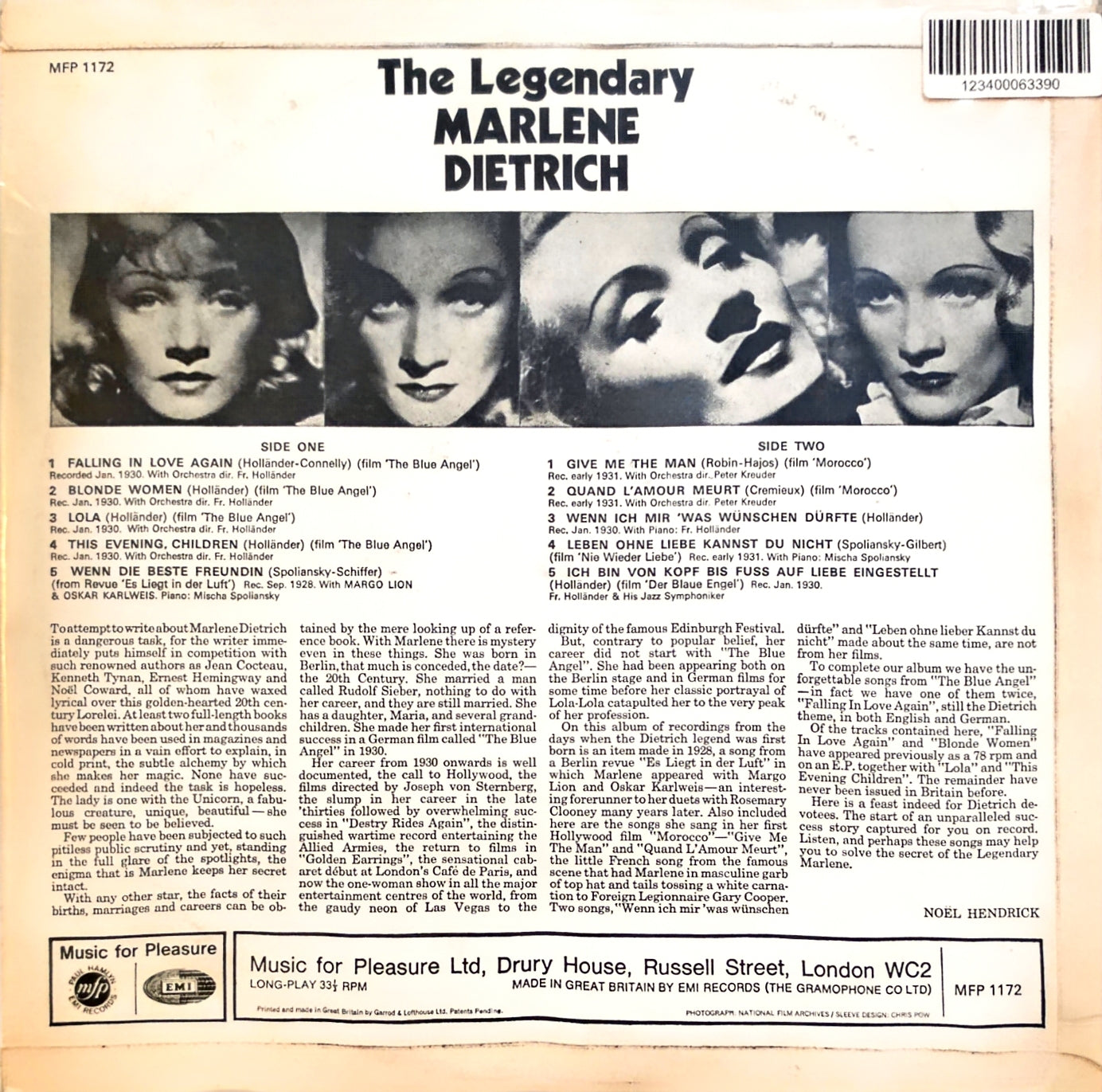 Marlene Dietrich – The Legendary Marlene Dietrich (used)(1967 Pressing)