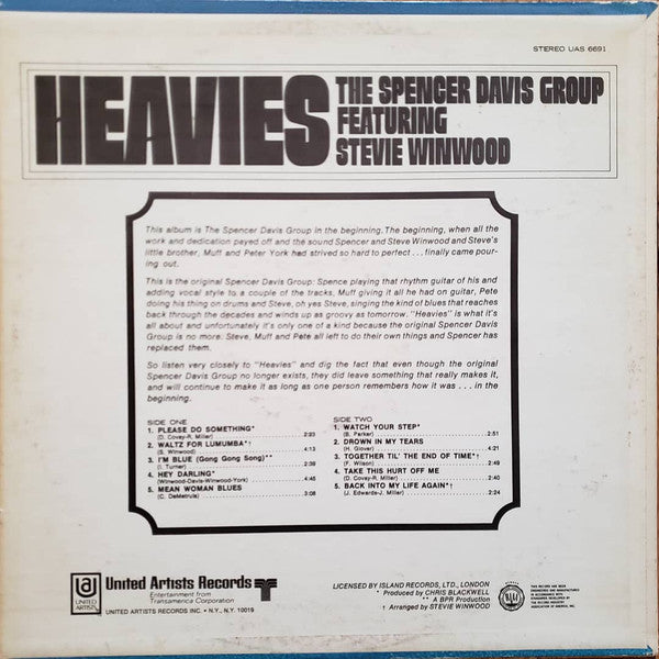 The Spencer Davis Group Featuring Stevie Winwood* – Heavies (used)(1969 pressing)