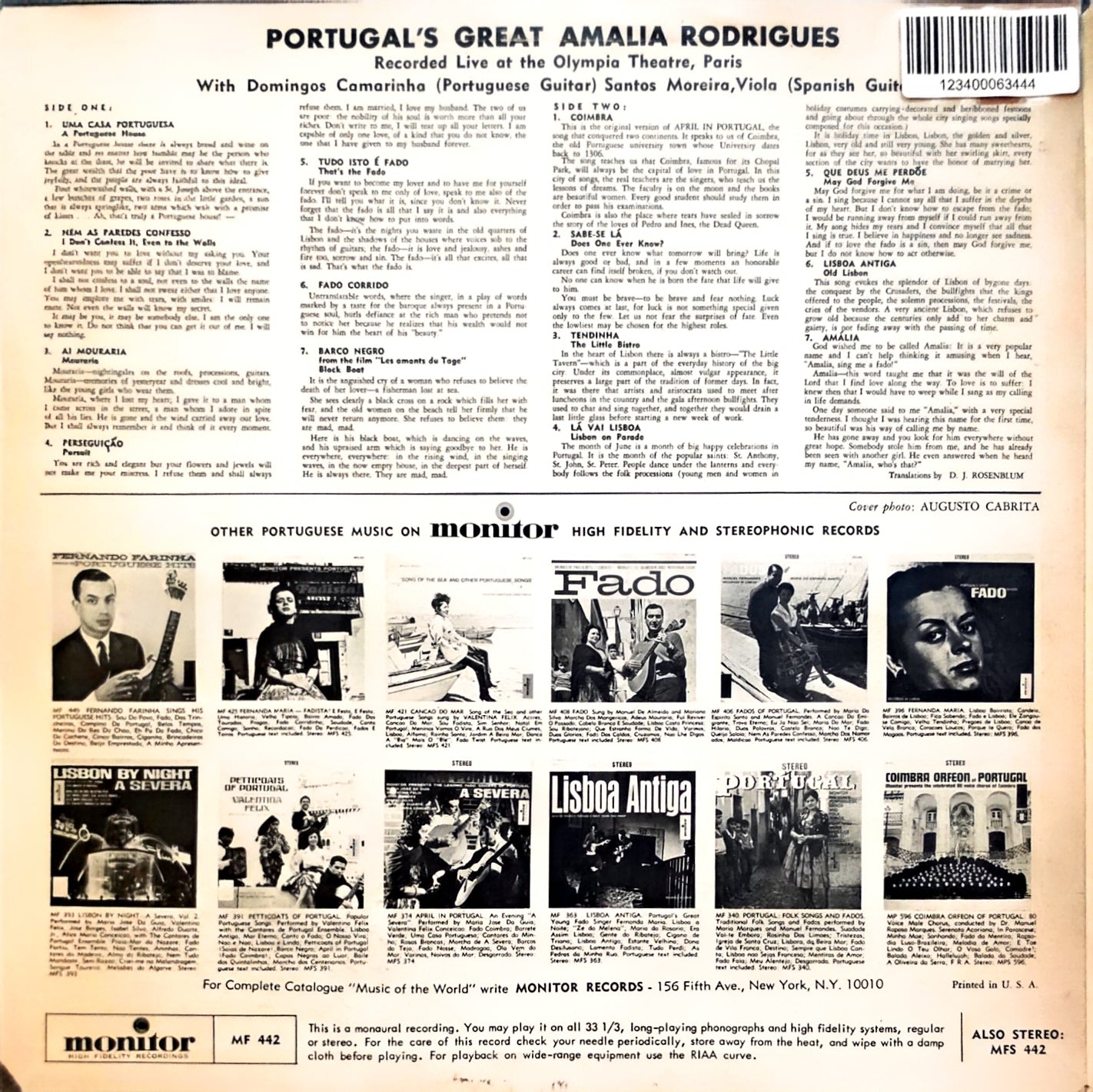Amália Rodrigues – Portugal's Great Amalia Rodrigues (used)(1965 Pressing)