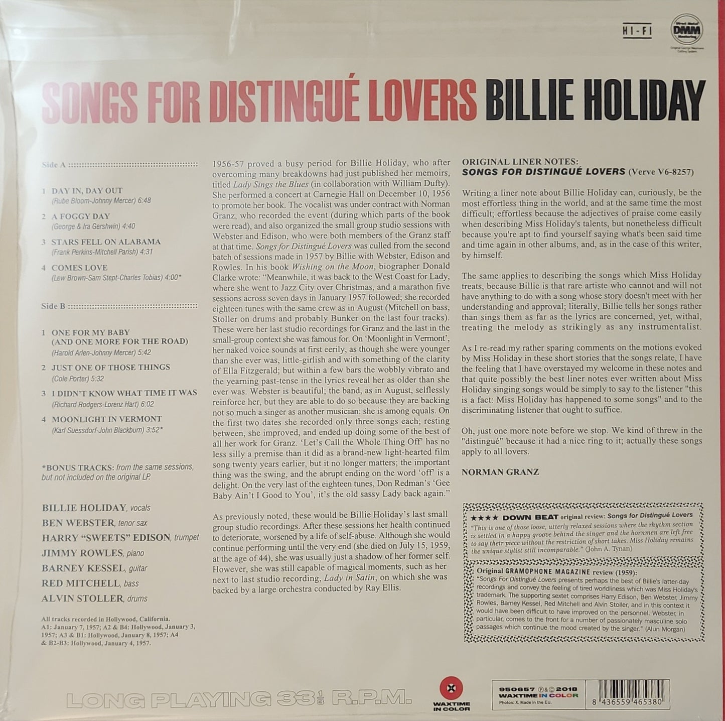 Billie Holiday – Songs For Distingué Lovers (new)(2018 Pressing)
