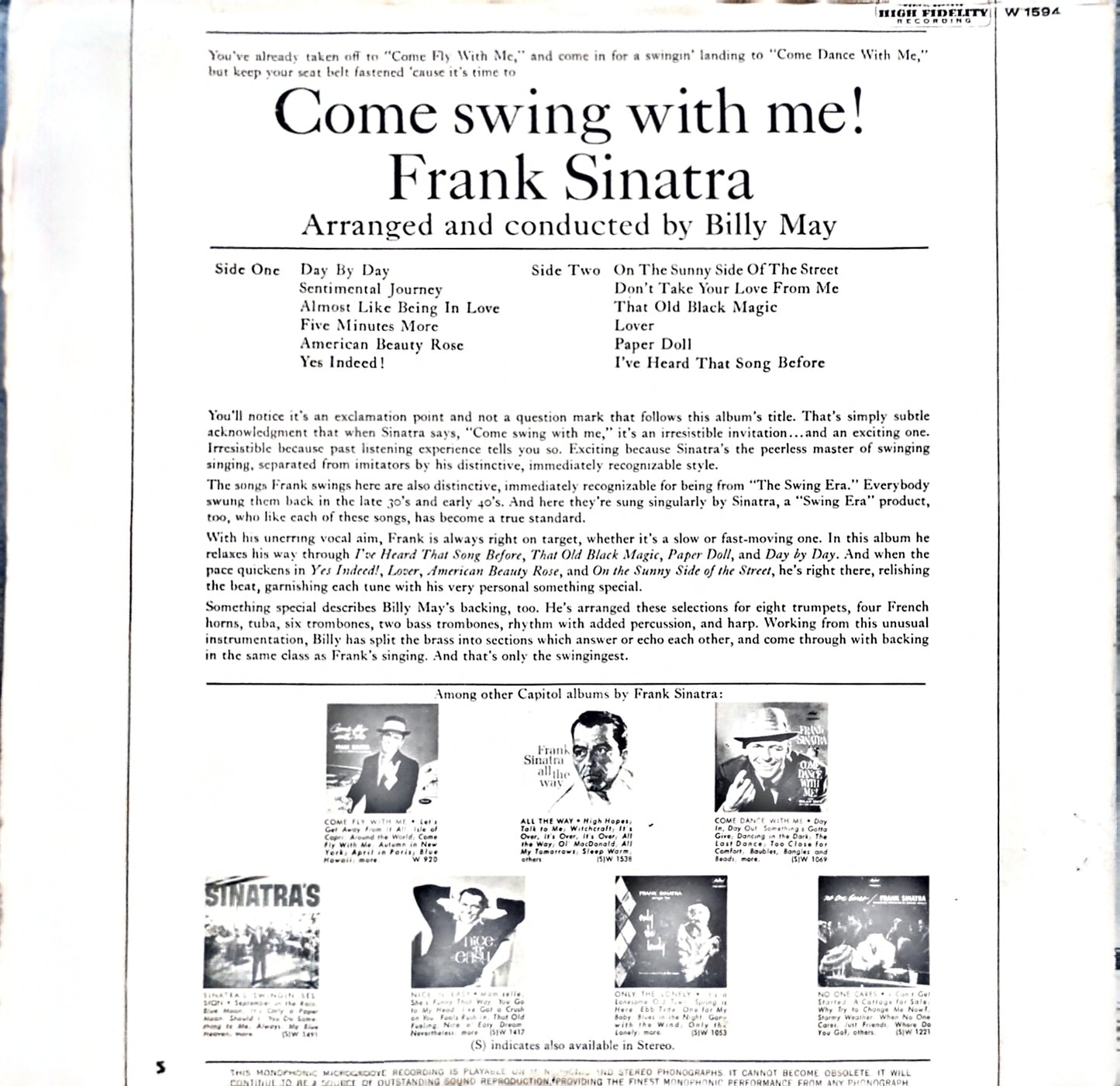 Frank Sinatra – Come Swing With Me! (used)(1961 Pressing)