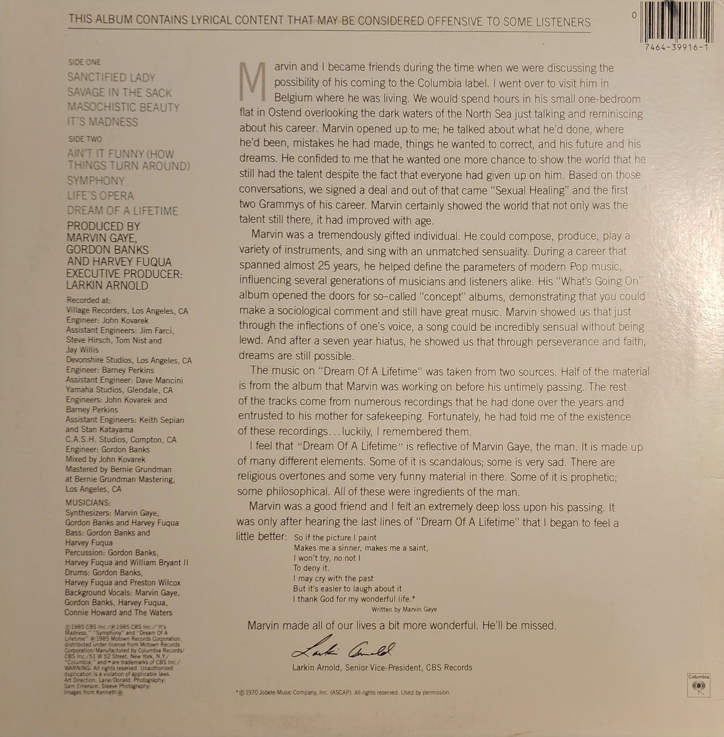 Marvin Gaye – Dream Of A Lifetime (used)(1985 Pressing)