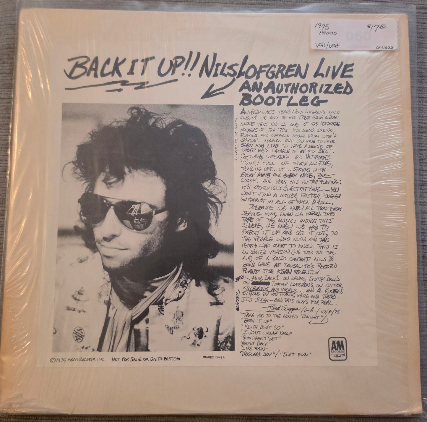 Nils Lofgren – Back It Up!! Nils Lofgren Live An Authorized Bootleg (used)(1975 Pressing)
