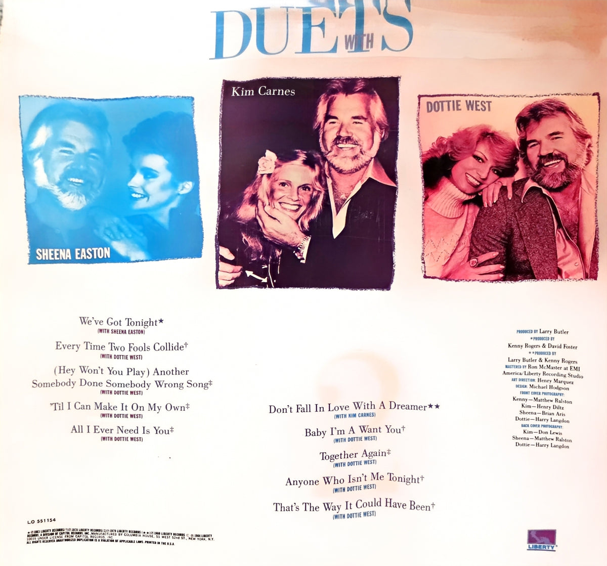 Kenny Rogers With Kim Carnes, Sheena Easton & Dottie West – Duets (used)(1984 Pressing)