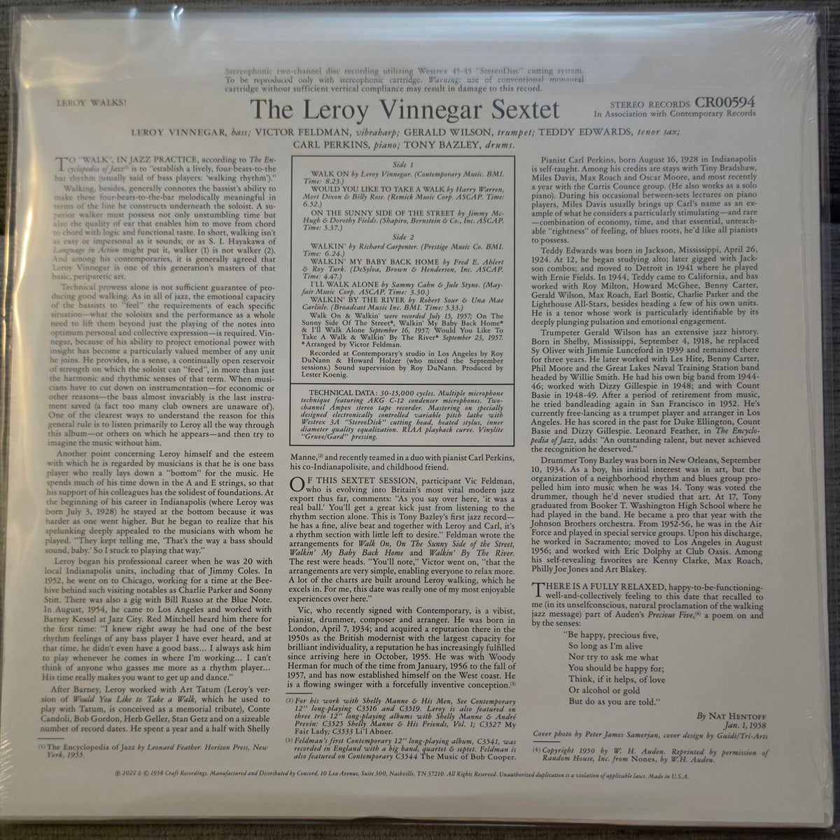 The Leroy Vinnegar Sextet – Leroy Walks! (new)(2023 Pressing)
