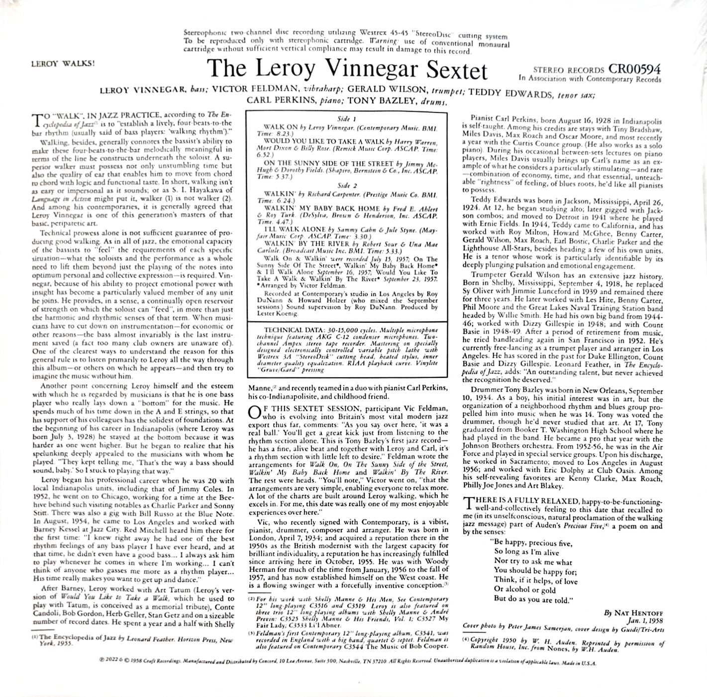 The Leroy Vinnegar Sextet – Leroy Walks! (new)(2023 Pressing)