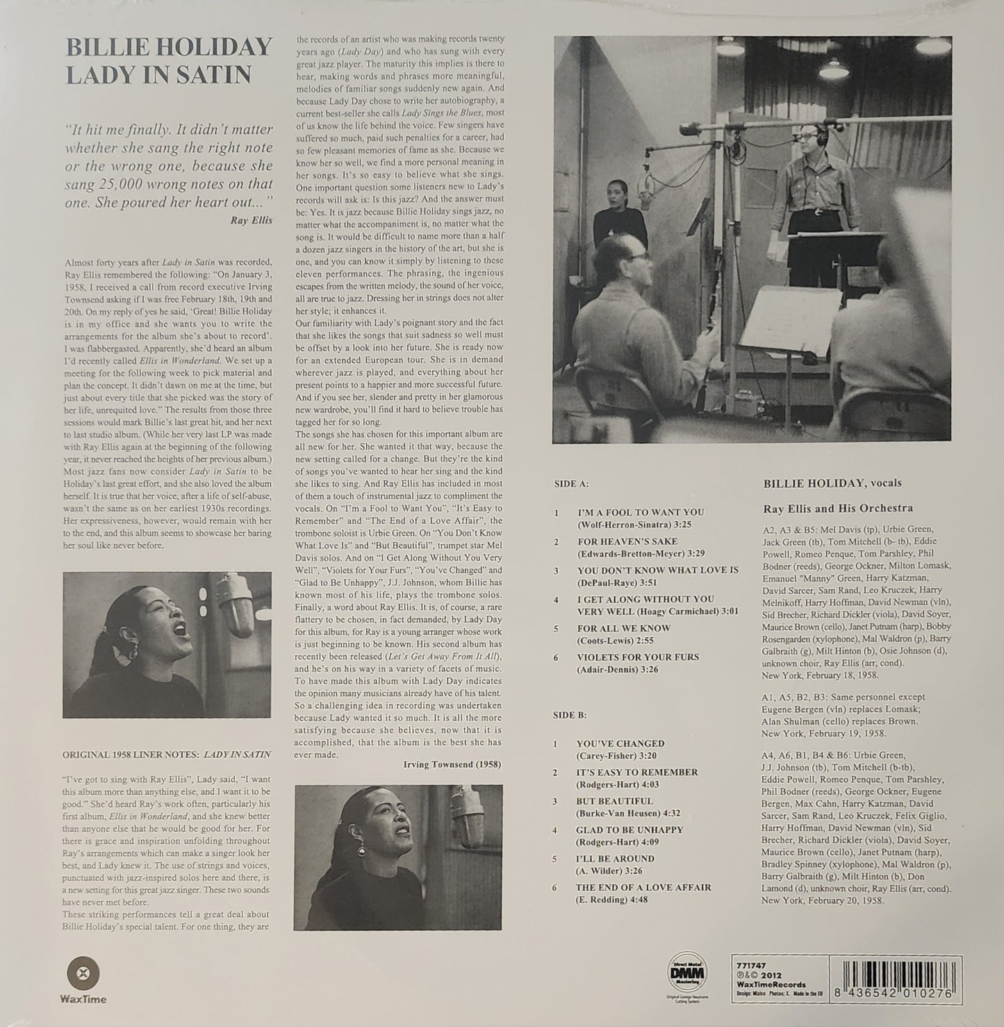 Billie Holiday With Ray Ellis And His Orchestra – Lady In Satin (new)(2012 Pressing)